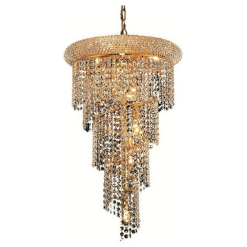 Elegant Spiral Dining Room Light, Gold Finish With Royal Cut Crystal