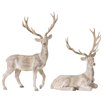 Deer (Set of 2) 12"L x 14.5"H, 13"L x 17.5"H Resin