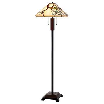 3101 Tiffany 2 Light Floor Lamp, Dark Bronze and Wood