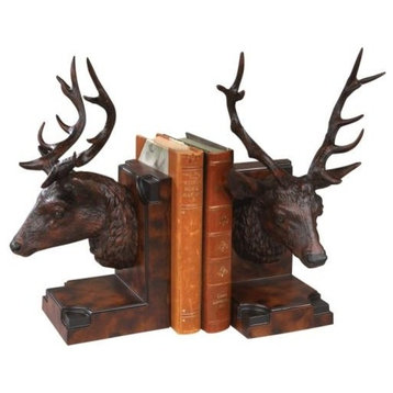 Bookends Bookend MOUNTAIN Lodge Stag Head Deer Oxblood Red Resin