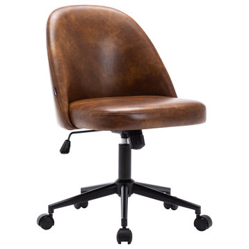 Chic Minimalist Desk Chair, Yellowish Brown-Pu Leather
