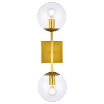 Neri 2 Lights Brass And Clear Glass Wall Sconce