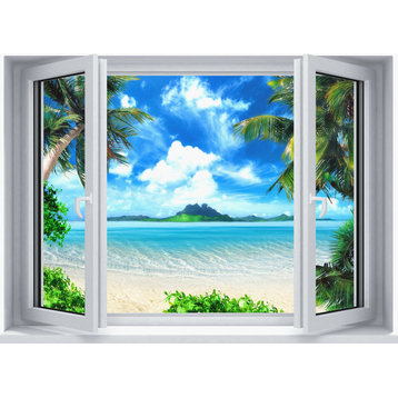 Tropical Window Canvas One Piece Peel & Stick CANVAS Wall Mural