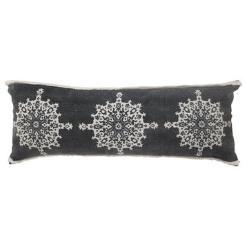 Casual Floral Mandala Medallion Lumbar Pillow with Tufted Border