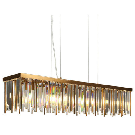 LNC Modern Brass Crystal Linear Pendant for Kitchen Island, 41.5" 7-Light