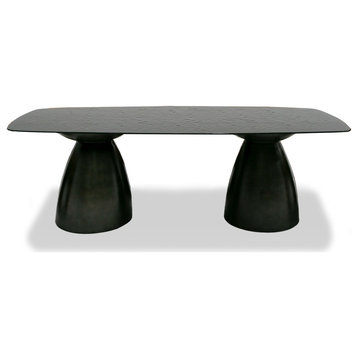 Modrest Calexico Contemporary Black Wave Glass Rectangular Dining Table