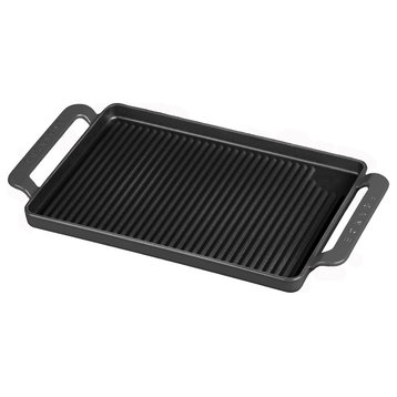Chasseur 14" Caviar-Grey Rectangular French Enameled Cast Iron Grill Pan