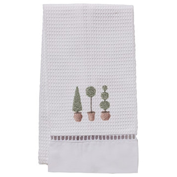 Waffle Weave Guest Towel,Three Topiary Trees, Olive
