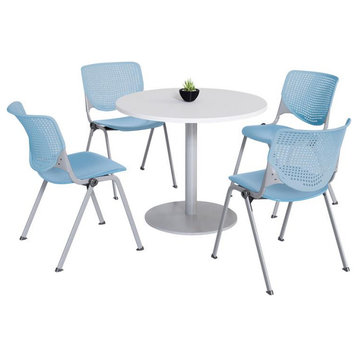 KFI 36" Round Pedestal Table - White Top - Kool Chairs Sky Blue