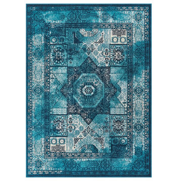 Well Woven Laurent Fiatto Traditional Distressed Medallion Blue Area Rug