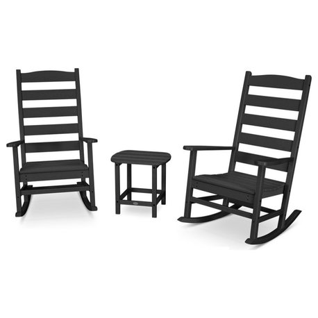 Polywood Shaker 3-Piece Porch Rocking Chair Set, Black