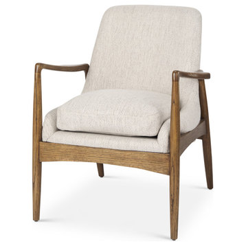 Westan Cream Fabric w/ Medium Brown Solid Wood Accent Chair