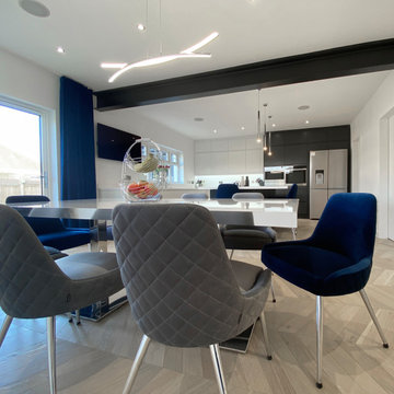 Contemporary kitchen and dining.