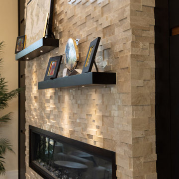 Fireplace Wall with Dark Wood Accent Panels