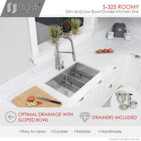 STYLISH 32" x 18" Stainless Steel Low Divider Undermount Kitchen Sink