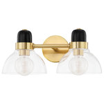 Mitzi by Hudson Valley Lighting - Camile 2-Light Bath Bracket, Aged Brass - A modern industrial muse, Camile draws inspiration from the classic bistro light. Contemporary accents like the open, exaggerated shade allow light to flow freely, giving the piece a natural mystique. A soft black finish is accompanied by aged brass or polished nickel, providing a two-tone effect that is offset by hand-blown glass.