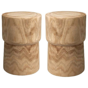 Home Square Traditional Solid Wood Side Table in Natural - Set of 2