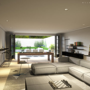 Contemporary Family Room and Garden in Luxury Brooklyn Townhouse Renovation