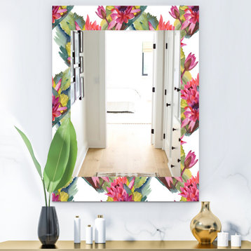 Designart Pink Blossom 36 Traditional Frameless Wall Mirror, 28x40