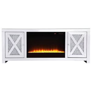 Crystal Mirrored Tv Stand With Crystal Insert Fireplace