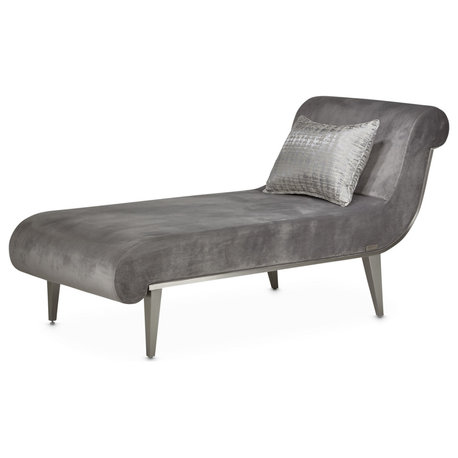 Roxbury Park Velvet Chaise - Gray Pearl/Stainless Steel