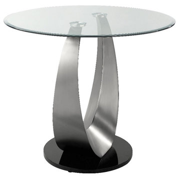 Furniture of America Speg Glass Top Pedestal Counter Table in Black and Silver