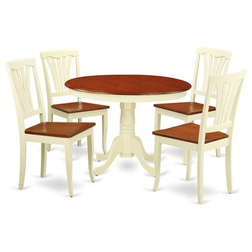 5-Piece Set With a Round Dinette Table and 4 Leather Kitchen Chairs