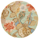 Jaipur - Jaipur Living Petal Pusher Handmade Floral Green/Multicolor Area Rug, 10' Round - This hand-tufted area rug delivers artistic charm with soft yet playful hues. Watercolor blooms in tan, blue, and red create a large-scale design on the pale green backdrop, while the wool and viscose blend offers a sumptuous feel underfoot.
