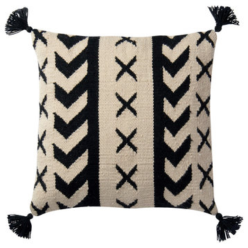18"x 18" P0502 Indoor/Outdoor Black / Ivory Throw Pillow by Loloi