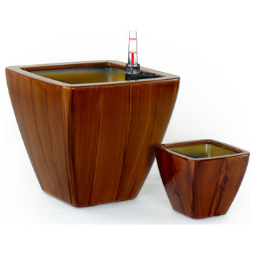 DTY Signature Cone Planters, Set of 2, Cherry Wood, Square
