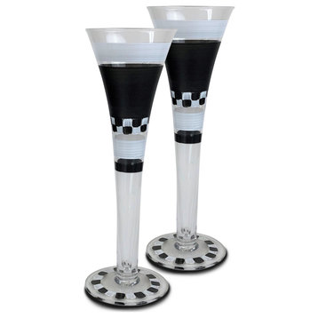 Black & Checkered Chalk Hollow Flute Glasses, Set of 2