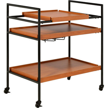 ACME Oaken Serving Cart with 3 Wooden Adjustable Shelves in Honey Oak and Black