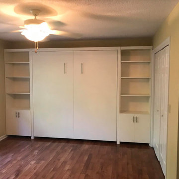 Contemporary Vertical Queen Size Murphy Bed Cabinet with Side Storage and Shelvi
