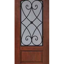 Single Door 80 Fiberglass Charleston 1 Panel Arch Lite Wrought Iron - Front Doors