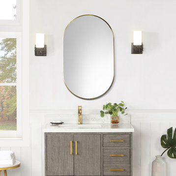 Ispra 36" Oval Bathroom/Vanity Aluminum Framed Wall Mirror, Brushed Gold
