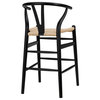 Evelina-C Counter Stool With Natural Seat, Black