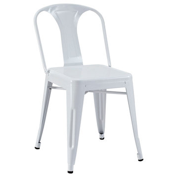 Modern Contemporary Kitchen Metal Dining Side Chair White, Outdoor and Indoor