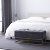 Velvet Upholstered Storage Bench, Gray with Gold Metal Frame