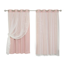 Tulle Overlay Star Cut Out Blackout Curtains, Dusty Pink, 52" W X 63" L