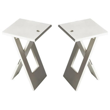 Home Square Loft Square Folding End Table in White - Set of 2