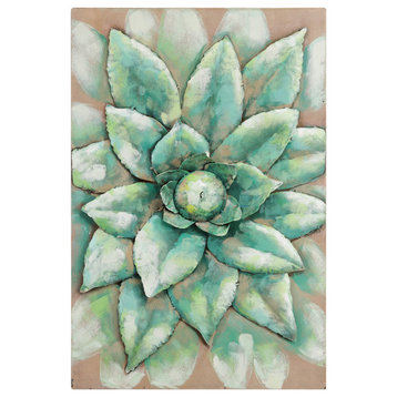 "Succulent 2" Mixed Media Iron Hand Painted Dimensional Wall Art