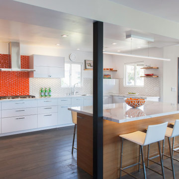 Kitchen with an ocean view