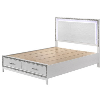 ACME Haiden 2-Drawer Wooden Eastern King Bed with LED in White