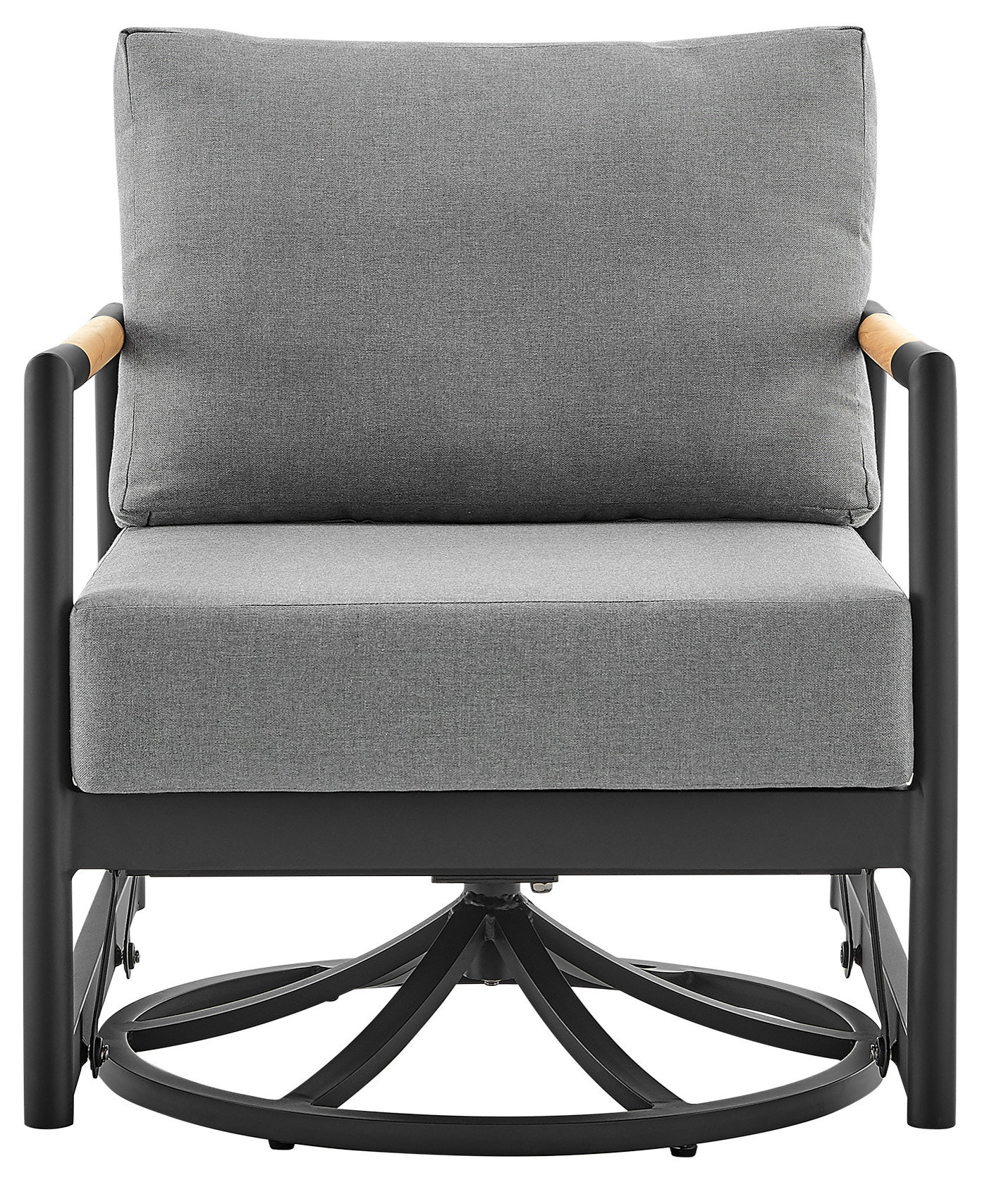 Royal Outdoor Swivel Glider Chair, Black Aluminum And Teak With Cushions
