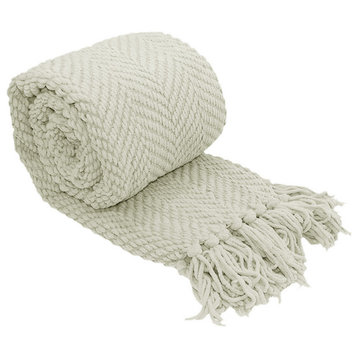 Tweed Knitted Throw Blanket, Oatmeal, 50"x60"