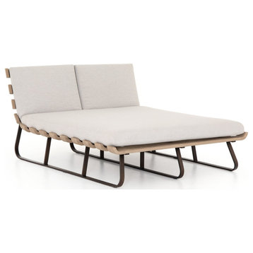 Dimitri Teak Grey Wood Outdoor Double Chaise Daybed