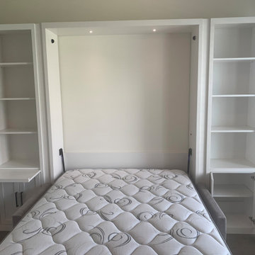 Shaker Sofa Murphy Wall Bed with Lighted Shelf Leg and Side Pier Cabinets
