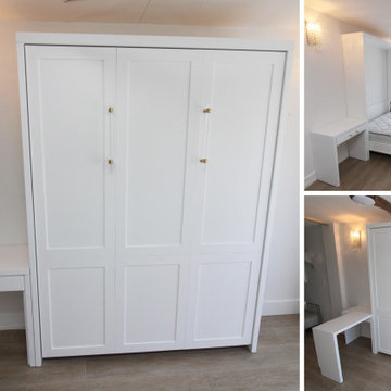 Custom Shaker Panel Murphy Wall Bed, Hidden Leg, Left Side Swing-Out Table