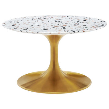 Coffee Table, Round, White Gold, Wood, Metal, Modern, Lounge Cafe Hospitality
