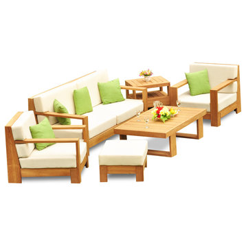 6-Piece Canberra Outdoor Teak Sofa Set With Sunbrella Cushions Dupione Bamboo